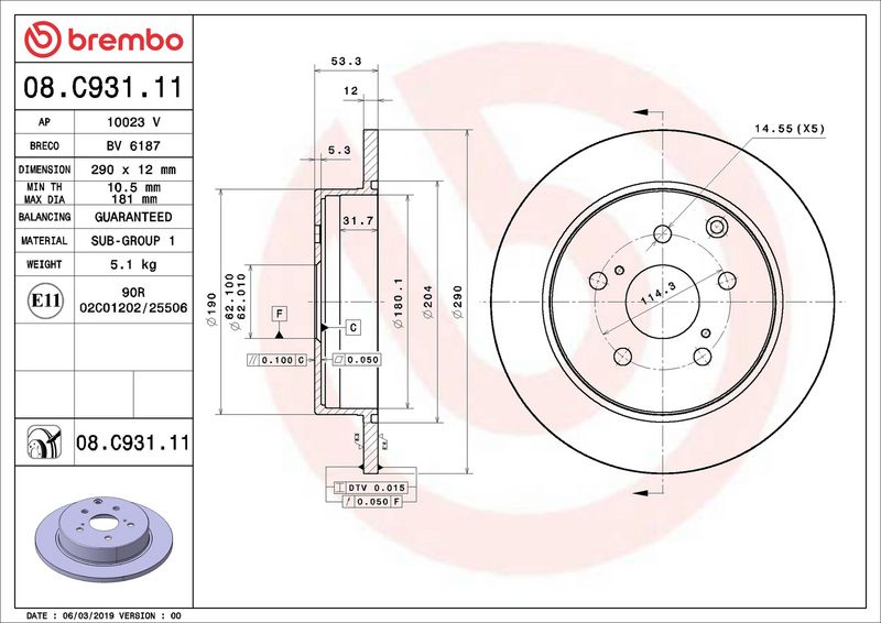 08.C931.11 BREMBO Disco freno 