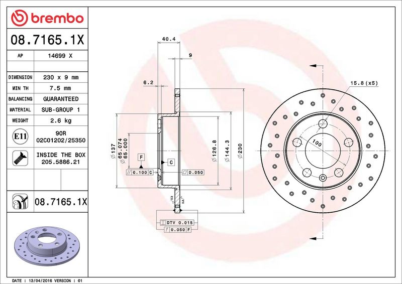 08.7165.1X BREMBO Disco freno 