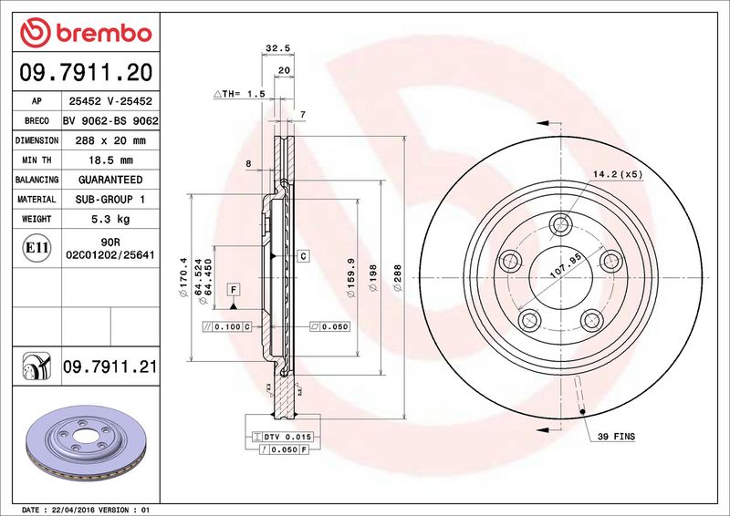 09.7911.21 BREMBO Disco freno 