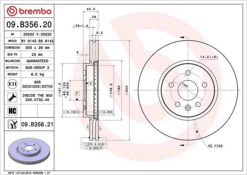 09.B356.21 BREMBO Disco freno 