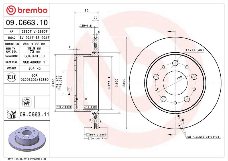 09.C663.11 BREMBO Disco freno 