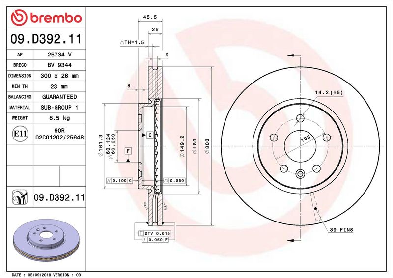 09.D392.11 BREMBO Disco freno 