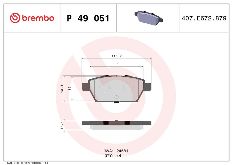 P49051 BREMBO Kit pastiglie freno, Freno a disco 