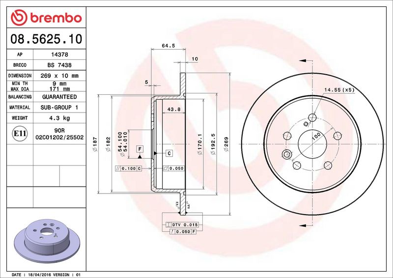 08.5625.10 BREMBO Disco freno 