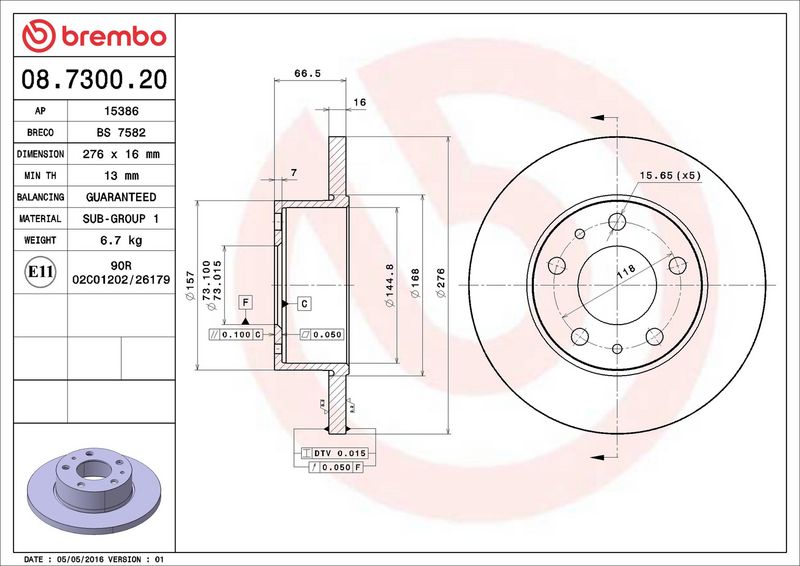 08.7300.20 BREMBO Disco freno 