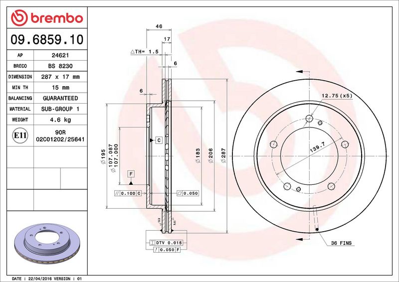 09.6859.10 BREMBO Disco freno 