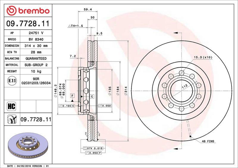 09.7728.11 BREMBO Disco freno 