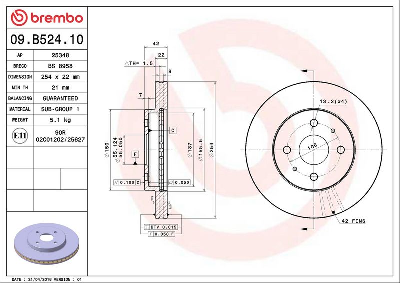 09.B524.10 BREMBO Disco freno 