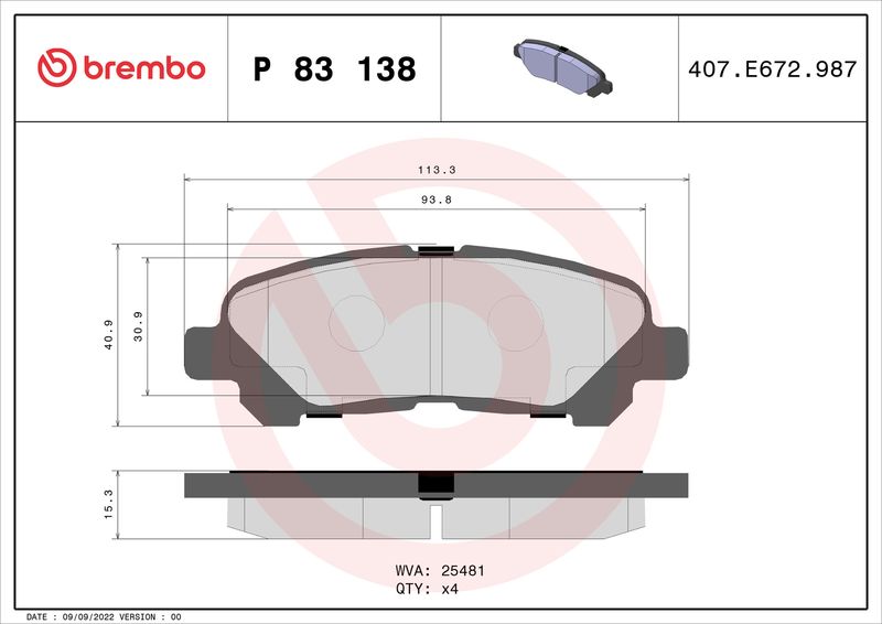 P83138 BREMBO Kit pastiglie freno, Freno a disco 
