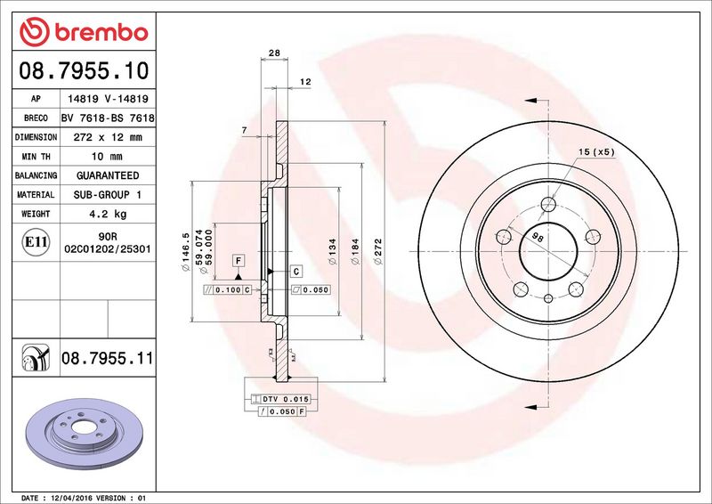 08.7955.10 BREMBO Disco freno 
