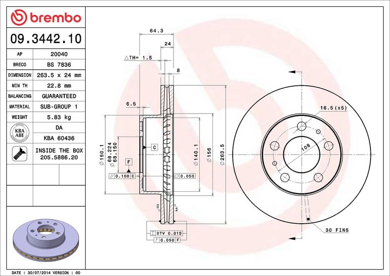 09.3442.10 BREMBO Disco freno 