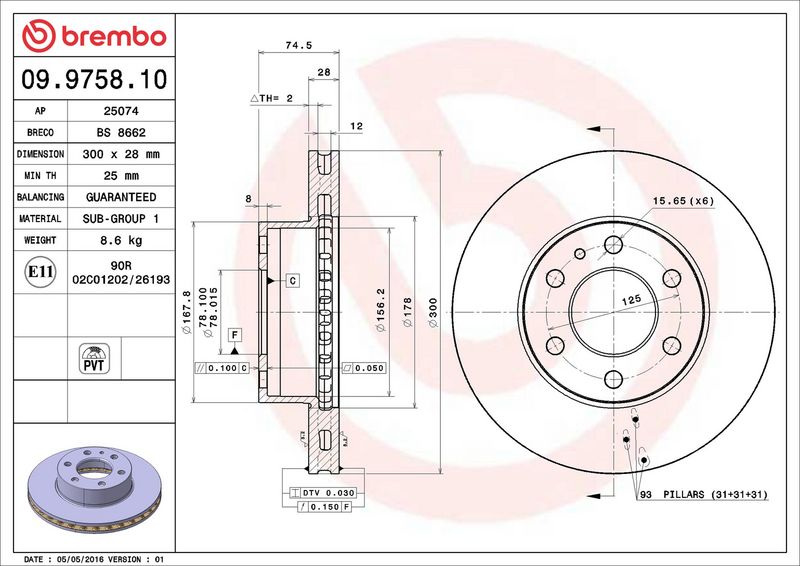 09.9758.10 BREMBO Disco freno 
