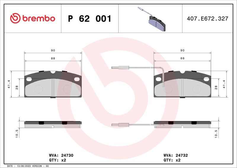 P62001 BREMBO Kit pastiglie freno, Freno a disco 