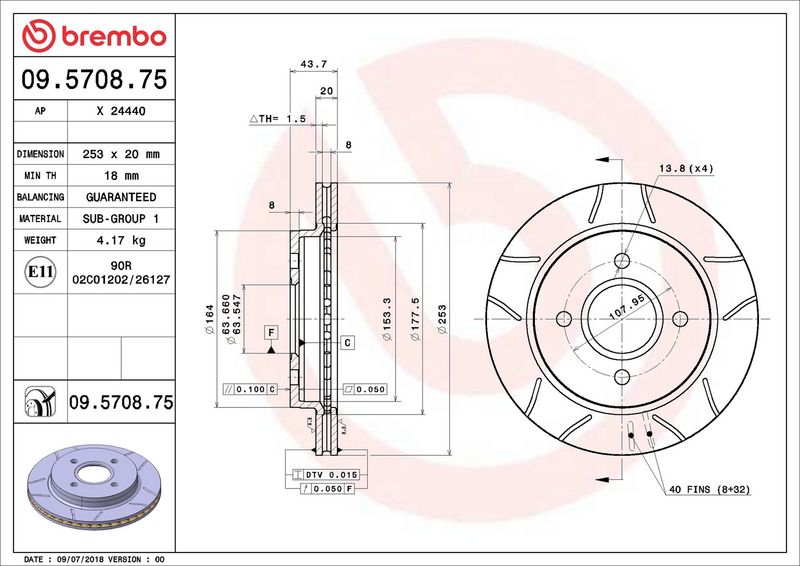09.5708.75 BREMBO Disco freno 