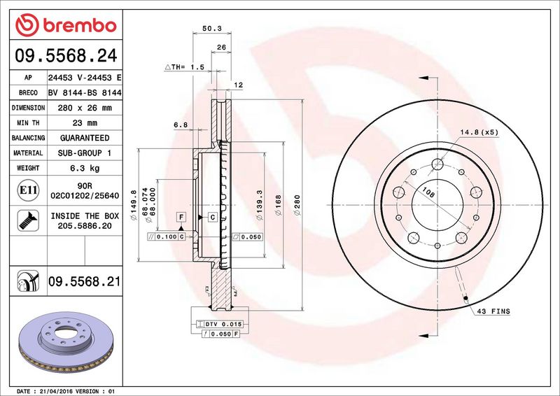 09.5568.24 BREMBO Disco freno 