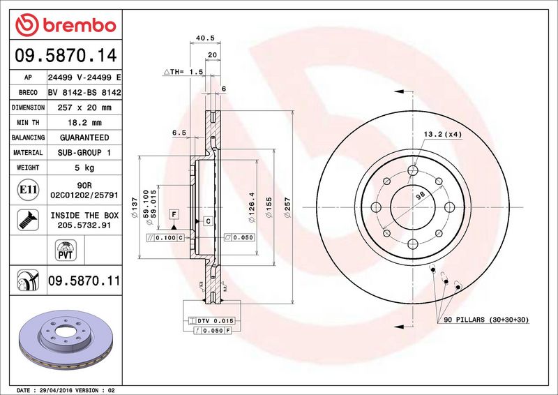 09.5870.14 BREMBO Disco freno 