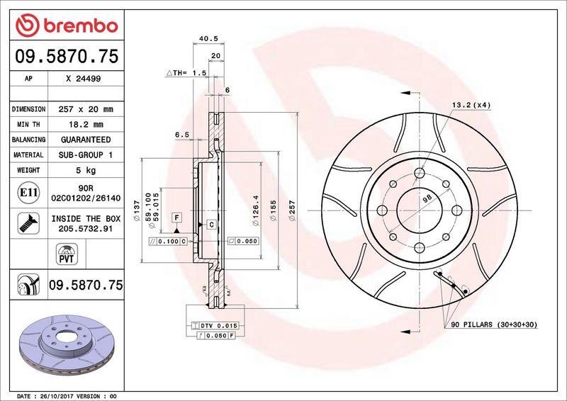 09.5870.75 BREMBO Disco freno 