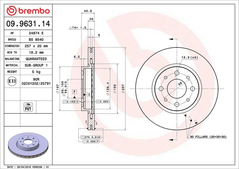 09.9631.14 BREMBO Disco freno 