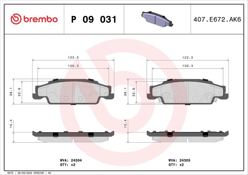 P09031 BREMBO Kit pastiglie freno, Freno a disco 