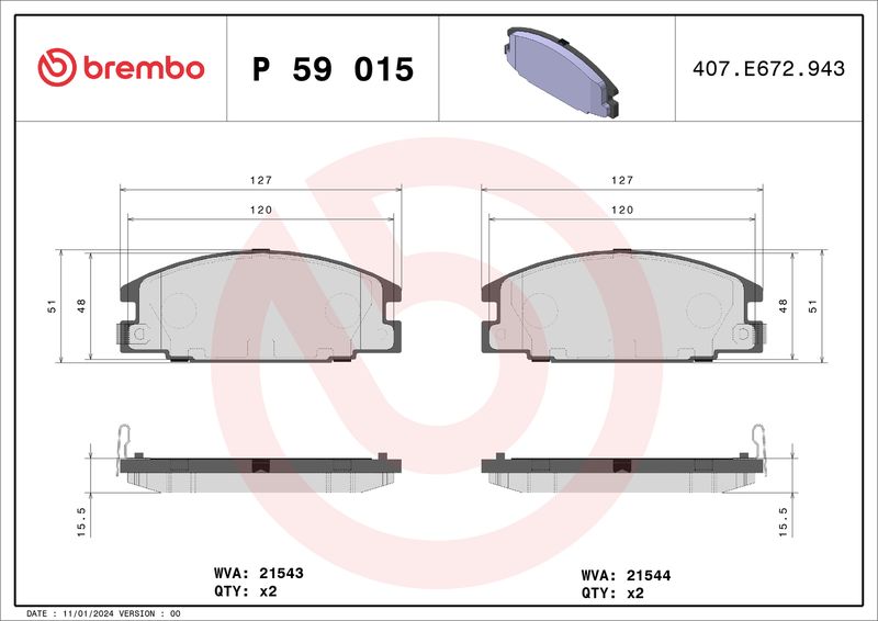 P59015 BREMBO Kit pastiglie freno, Freno a disco 