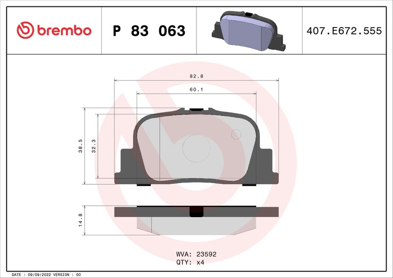 P83063 BREMBO Kit pastiglie freno, Freno a disco 