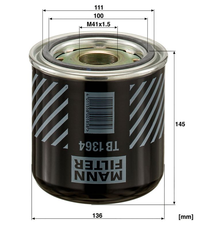 TB1364X MANN-FILTER Cartuccia essiccatore aria, Imp. aria compressa 