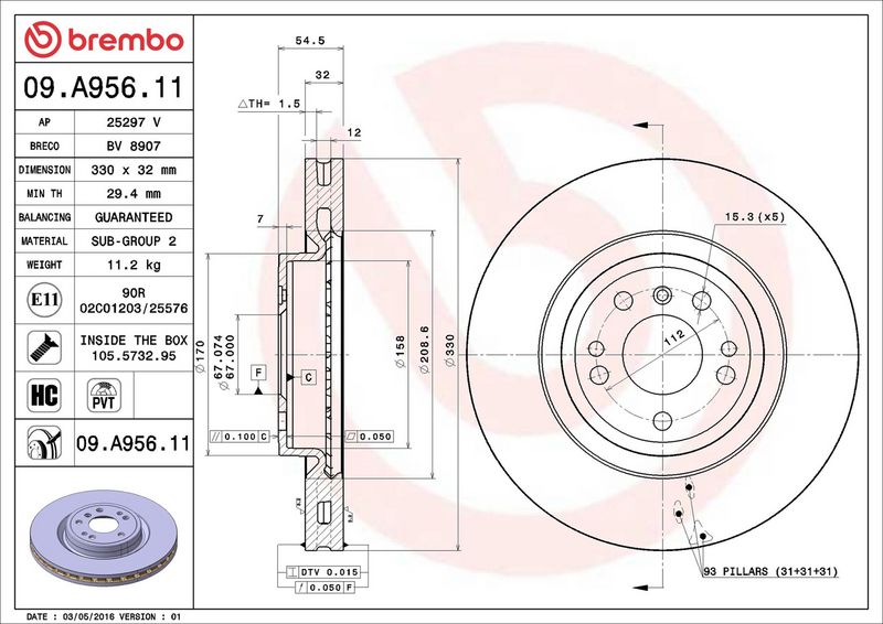 09.A956.11 BREMBO Disco freno 