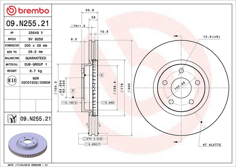 09.N255.21 BREMBO Disco freno 