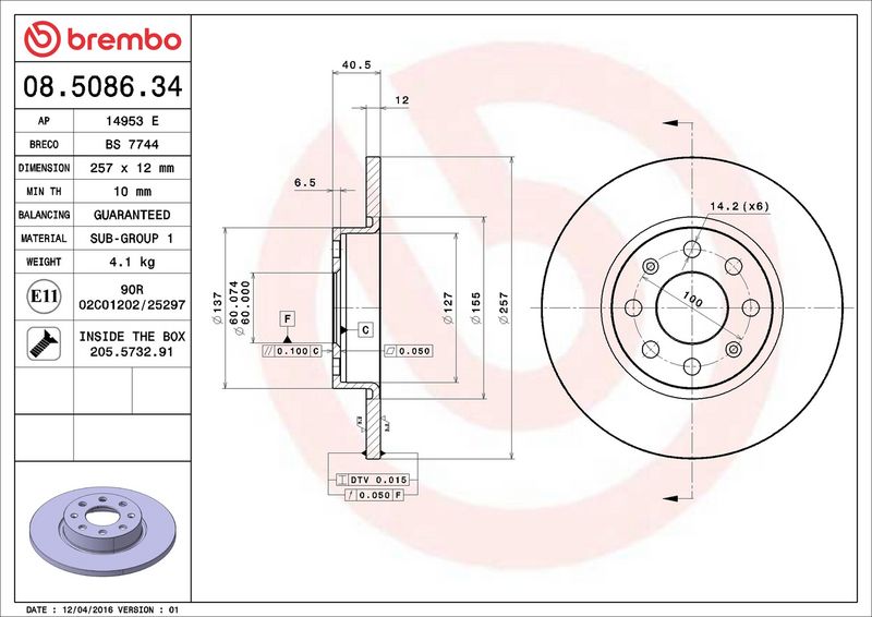 08.5086.34 BREMBO Disco freno 