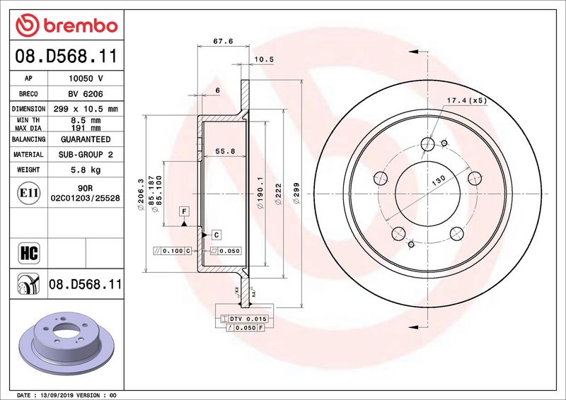 08.D568.11 BREMBO Disco freno 