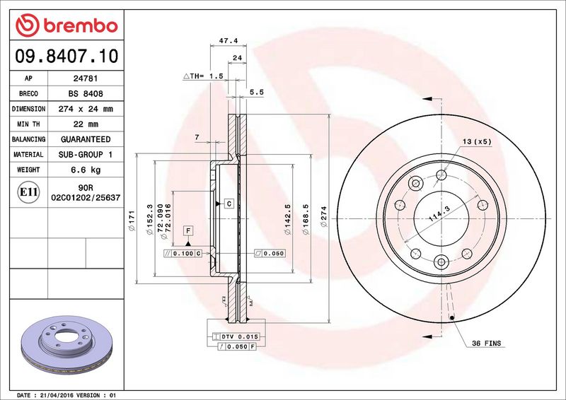 09.8407.10 BREMBO Disco freno 