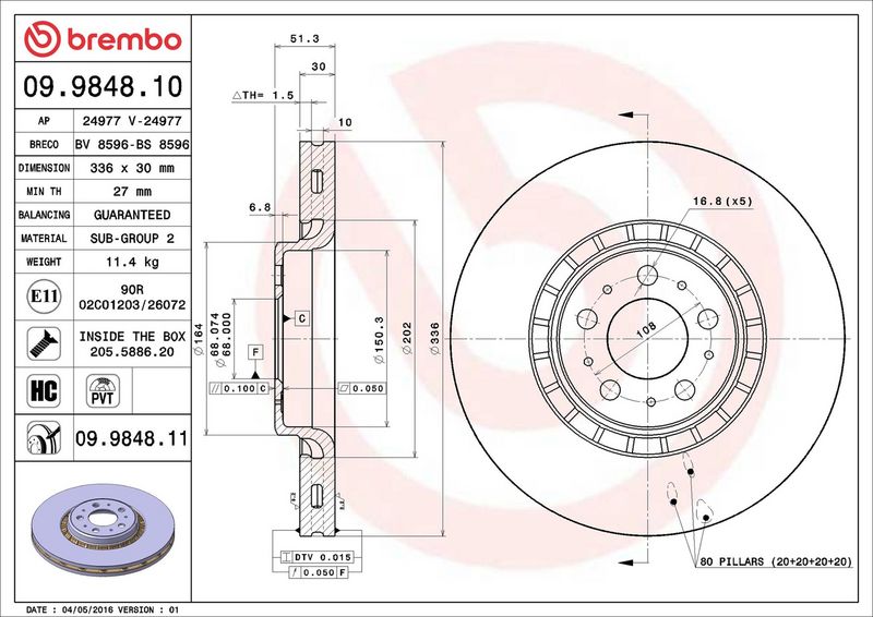 09.9848.11 BREMBO Disco freno 