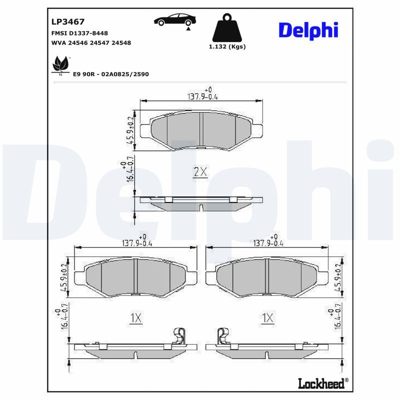 LP3467 DELPHI Kit pastiglie freno, Freno a disco 