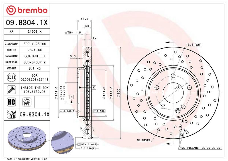 09.8304.1X BREMBO Disco freno 
