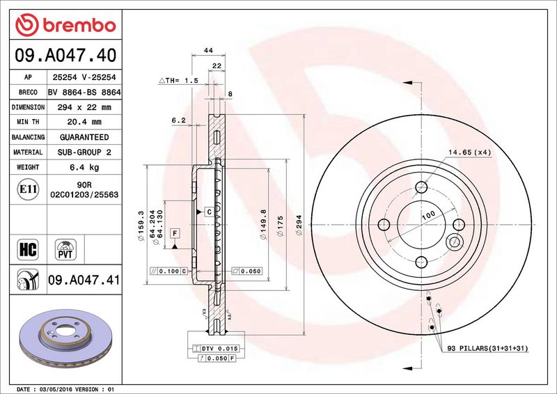 09.A047.41 BREMBO Disco freno 