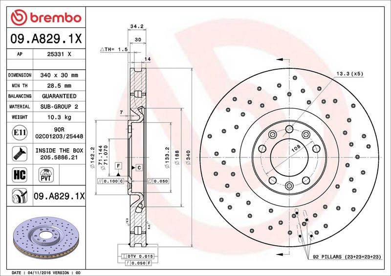 09.A829.1X BREMBO Disco freno 