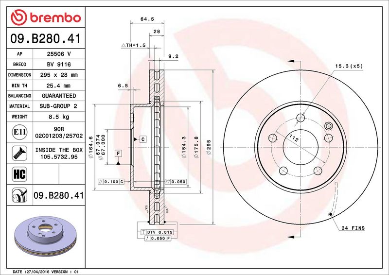 09.B280.41 BREMBO Disco freno 