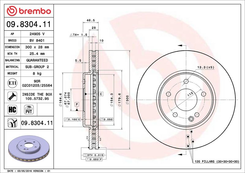 09.8304.11 BREMBO Disco freno 