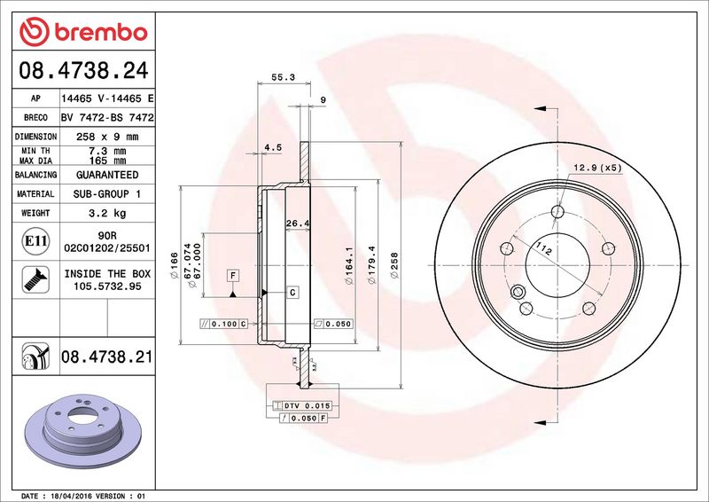 08.4738.21 BREMBO Disco freno 