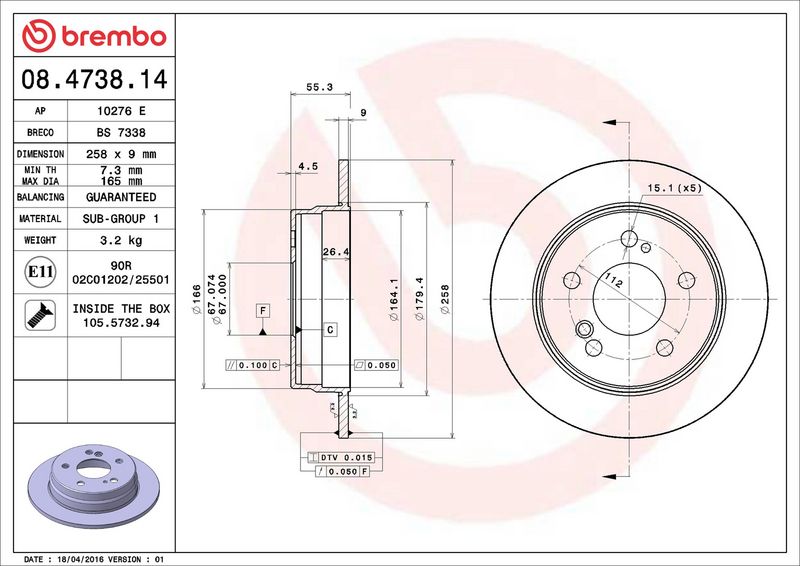 08.4738.14 BREMBO Disco freno 