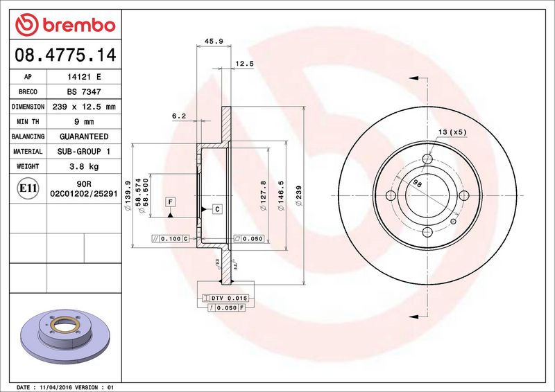 08.4775.14 BREMBO Disco freno 