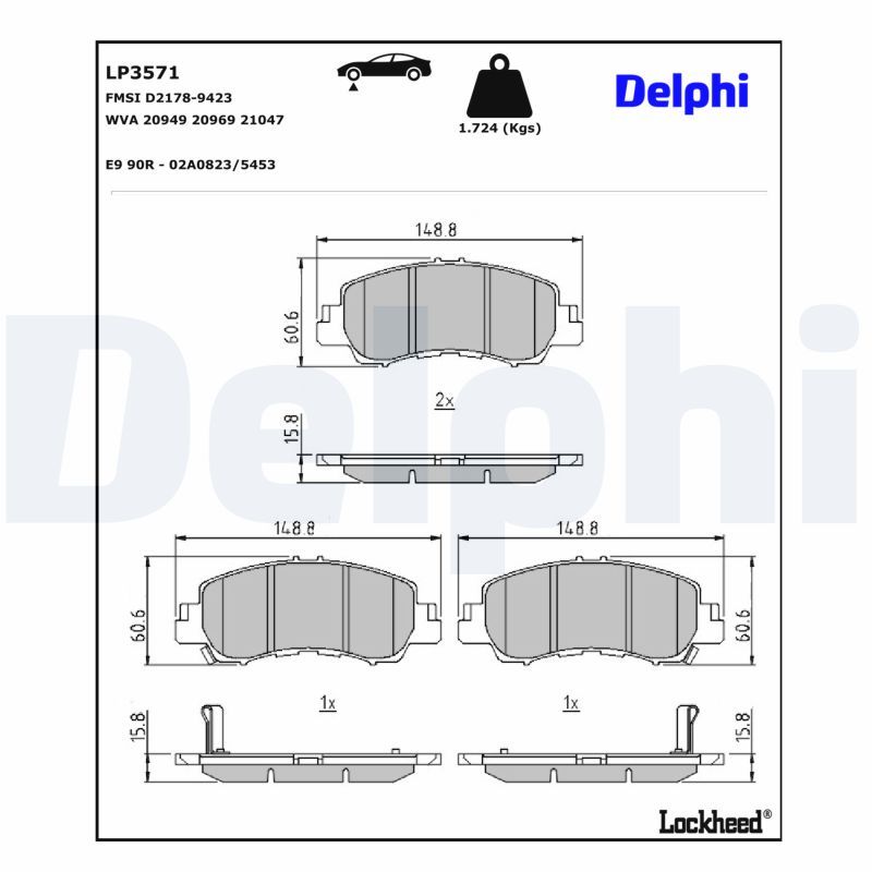 LP3571 DELPHI Kit pastiglie freno, Freno a disco 