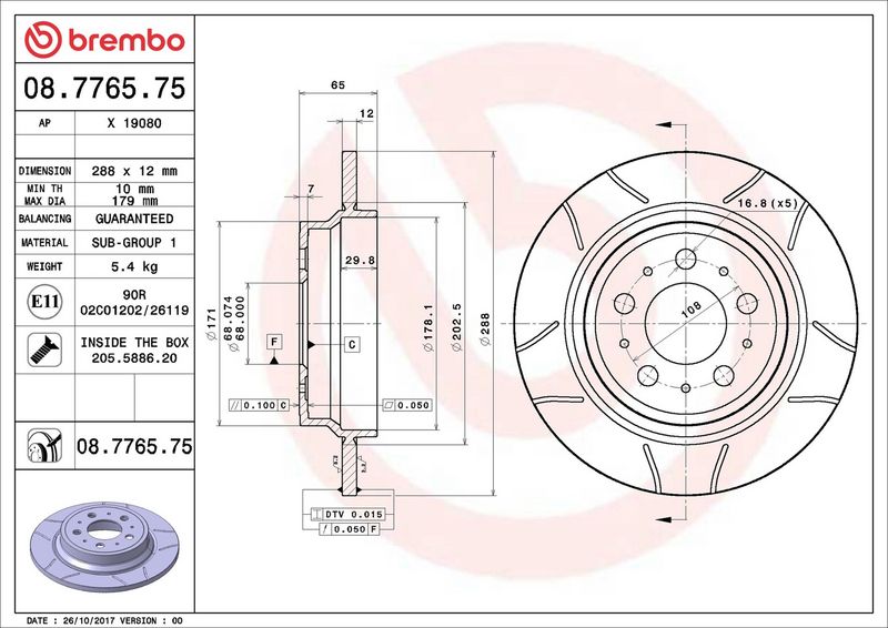 08.7765.75 BREMBO Disco freno 