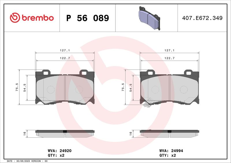 P56089 BREMBO Kit pastiglie freno, Freno a disco 