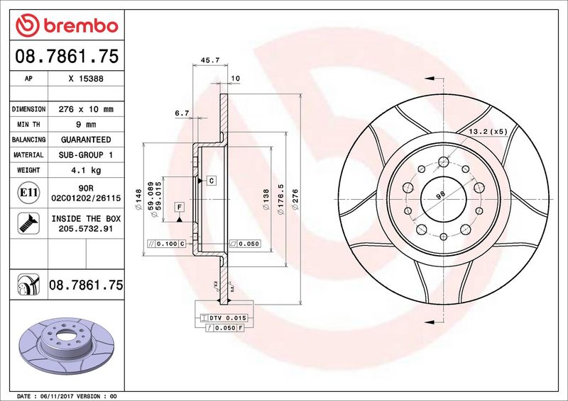 08.7861.75 BREMBO Disco freno 