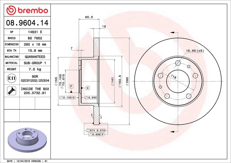 08.9604.14 BREMBO Disco freno 