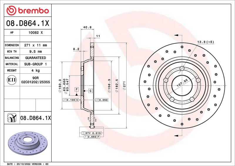 08.D864.1X BREMBO Disco freno 