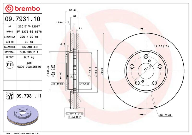 09.7931.11 BREMBO Disco freno 