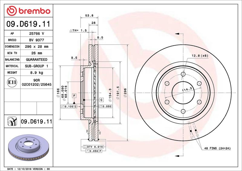 09.D619.11 BREMBO Disco freno 