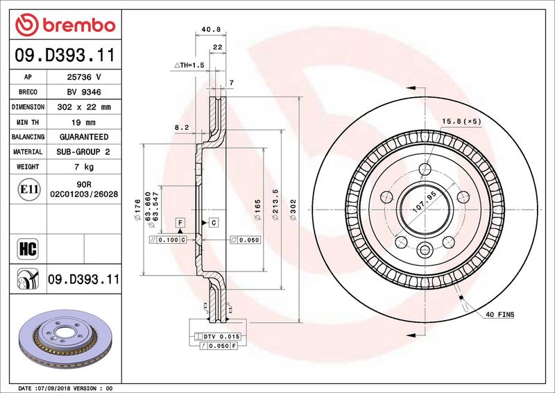 09.D393.11 BREMBO Disco freno 